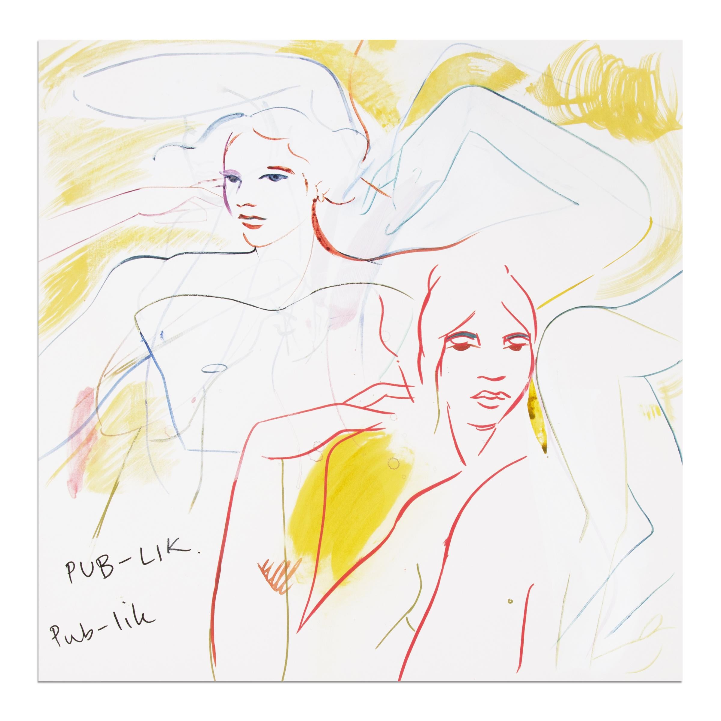 France-Lise McGurn (British, b. 1983)
In Pub-Lik 5, 2021
Medium: Paint on silkscreen base, on paper
Dimensions: 60 cm x 60 cm
Edition 5 of 10 (each uniquely painted, on same silkscreen base)
Markings: Hand-signed, titled, numbered and dated