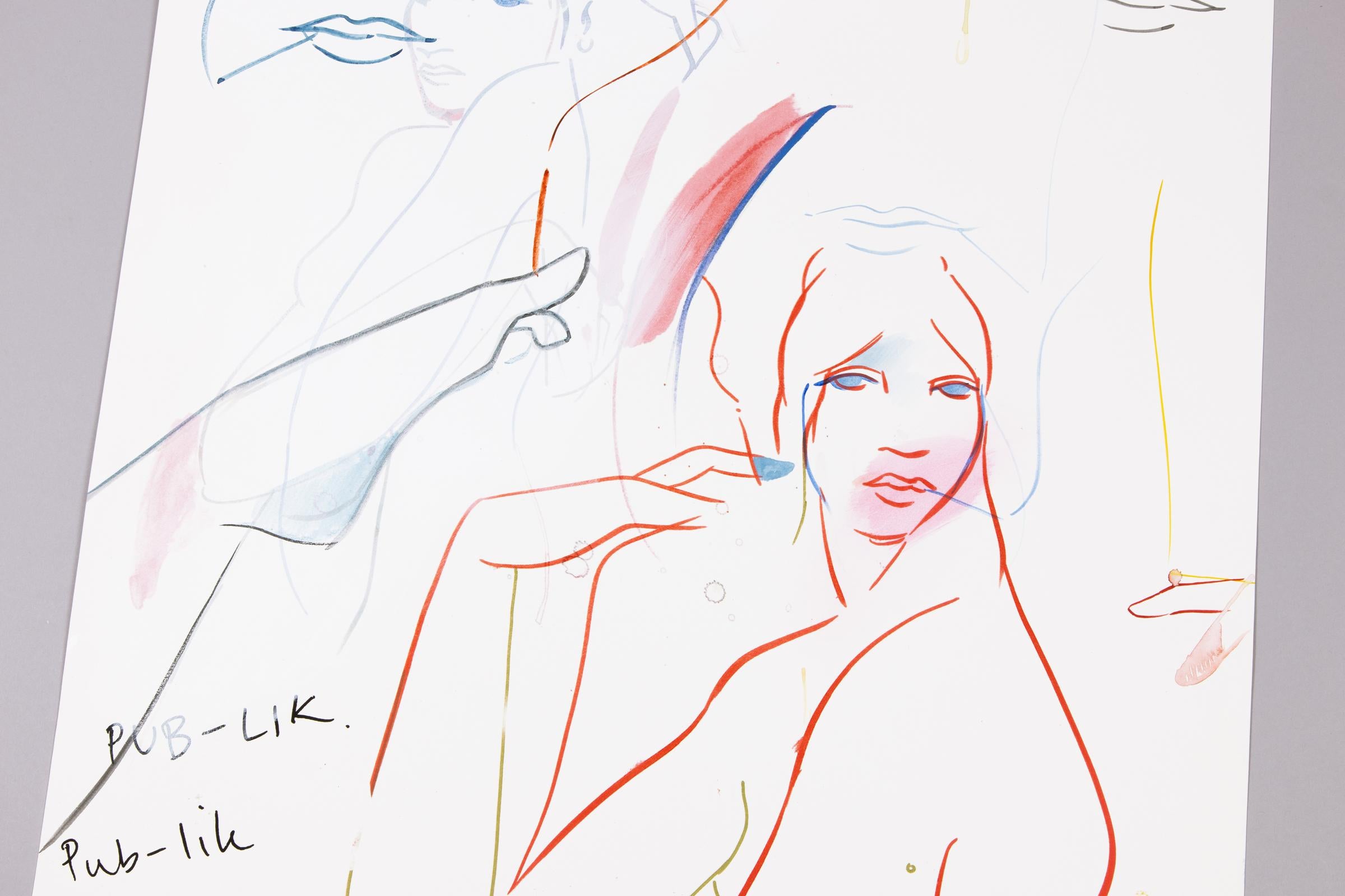 France-Lise McGurn, In Pub-lik - Painting on silkscreen base For Sale 5