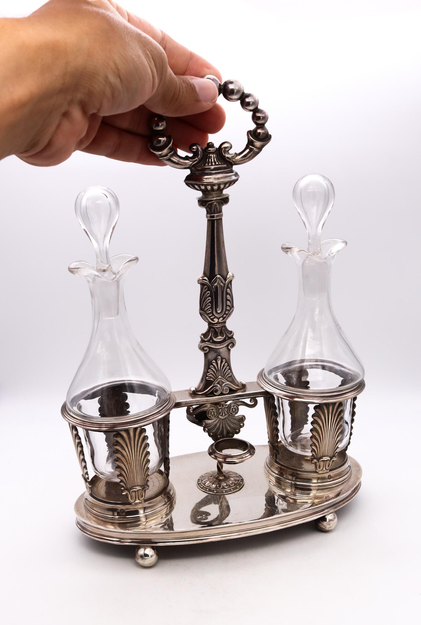 French France Lyon 1838 By Armand Caillat Neoclassical Hoilier Cruet Set .950 Sterling For Sale