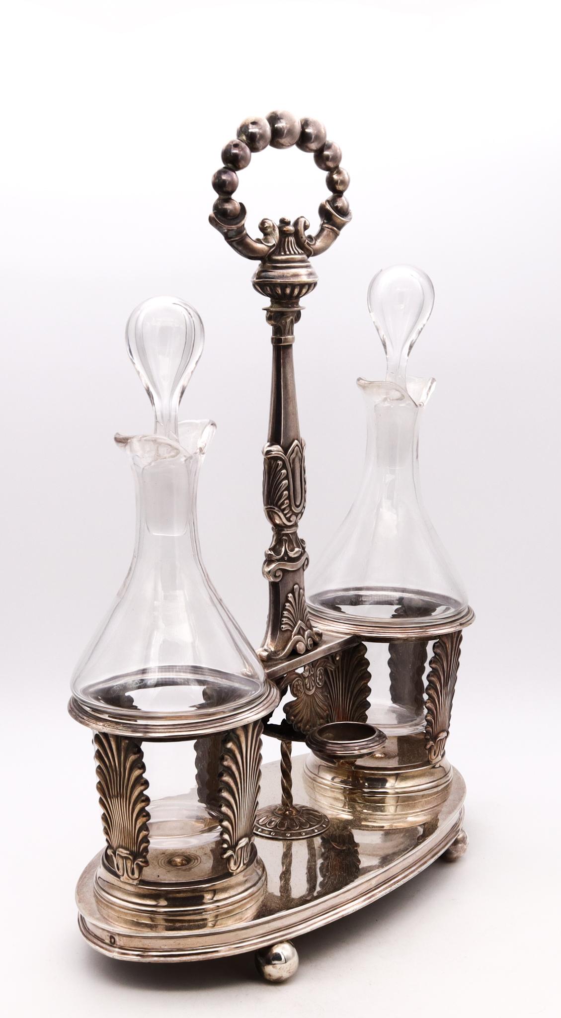 Mid-19th Century France Lyon 1838 By Armand Caillat Neoclassical Hoilier Cruet Set .950 Sterling For Sale
