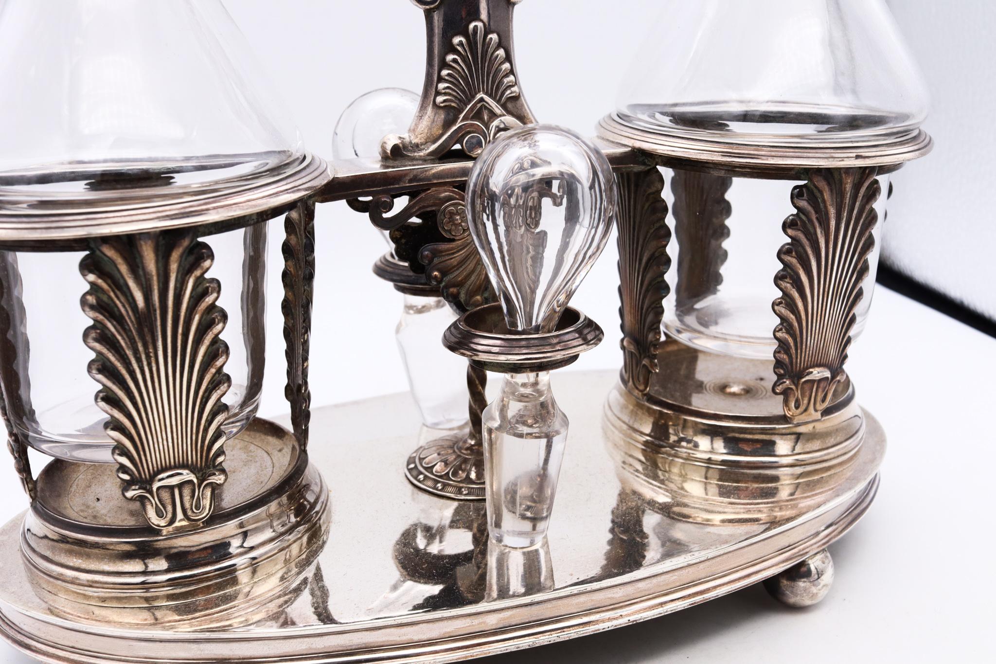 Silver France Lyon 1838 By Armand Caillat Neoclassical Hoilier Cruet Set .950 Sterling For Sale