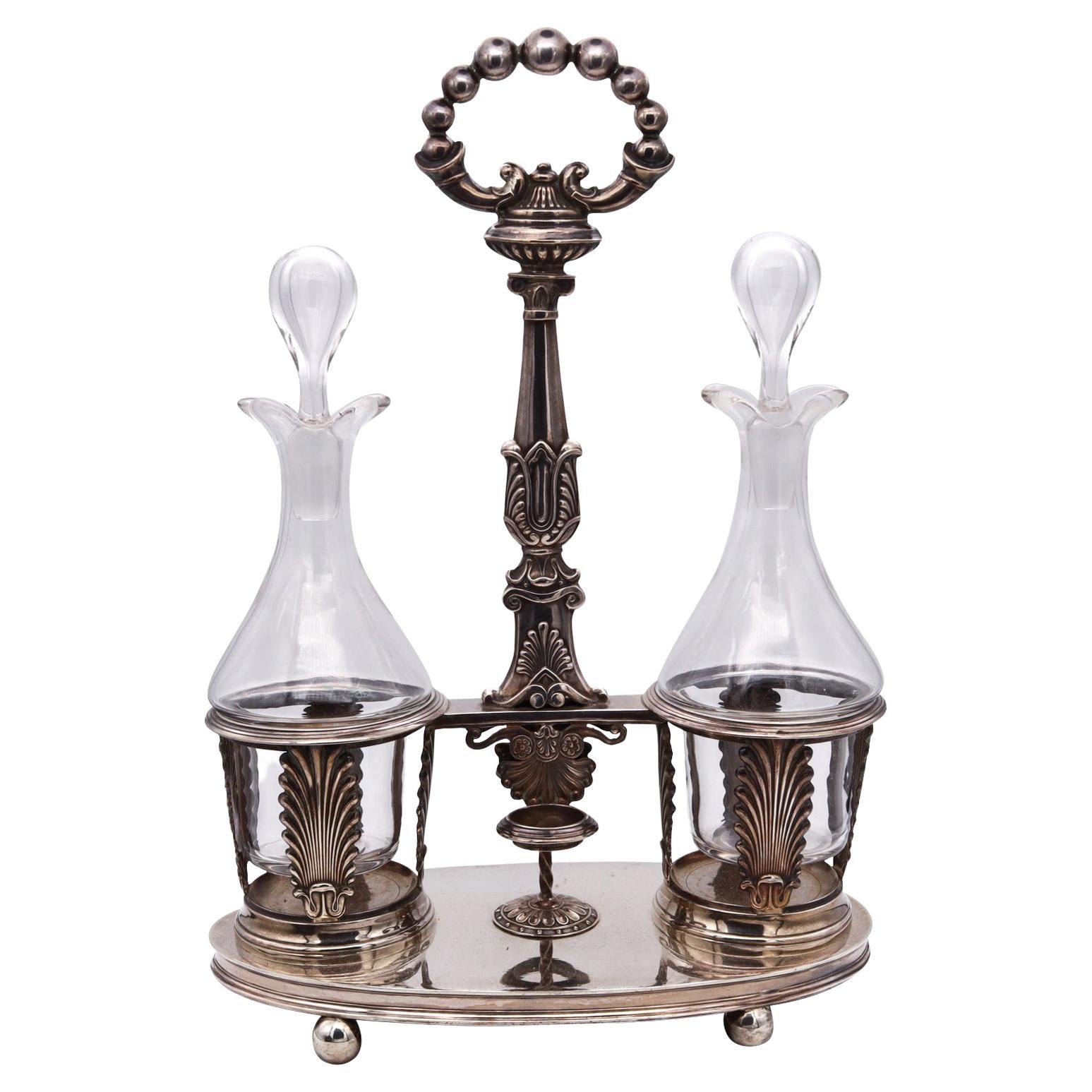 France Lyon 1838 By Armand Caillat Neoclassical Hoilier Cruet Set .950 Sterling For Sale