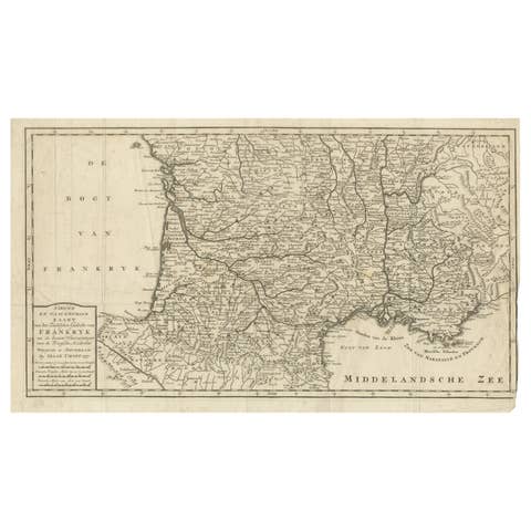 France Map 1757 – Southern Provinces by Isaak Tirion in Dutch Engraving