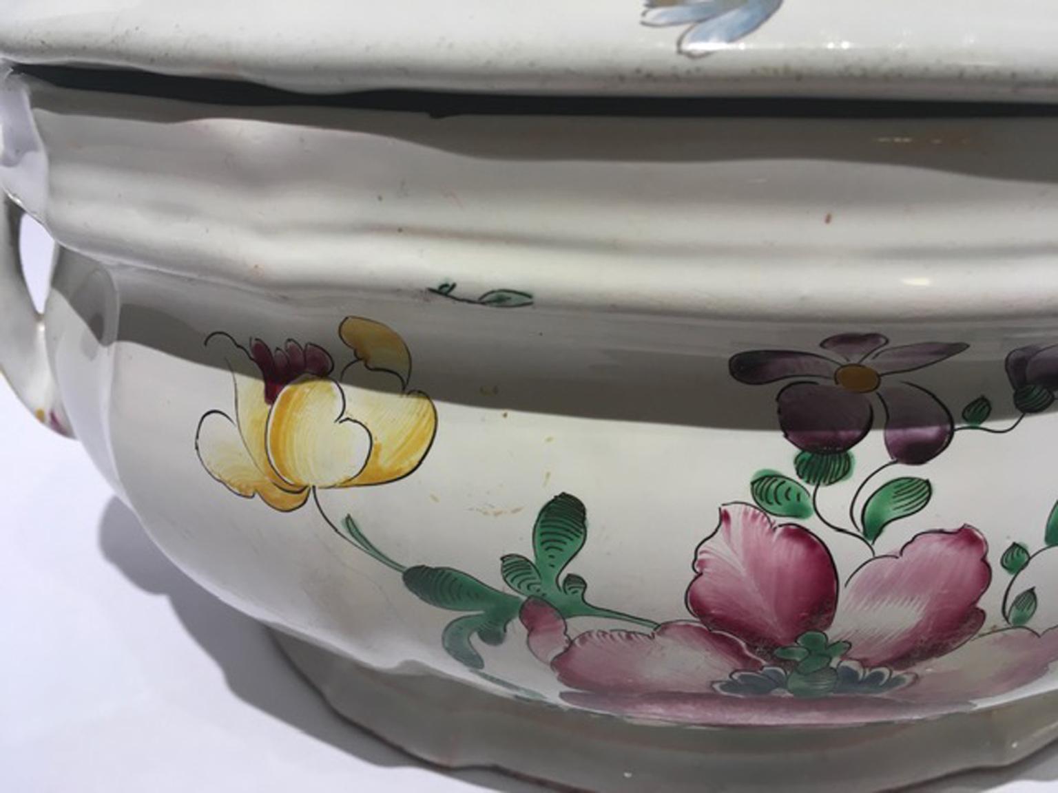 France Mid-18th Century Porcelain Soup Bowl Flowers and Fruits Drawings en vente 4