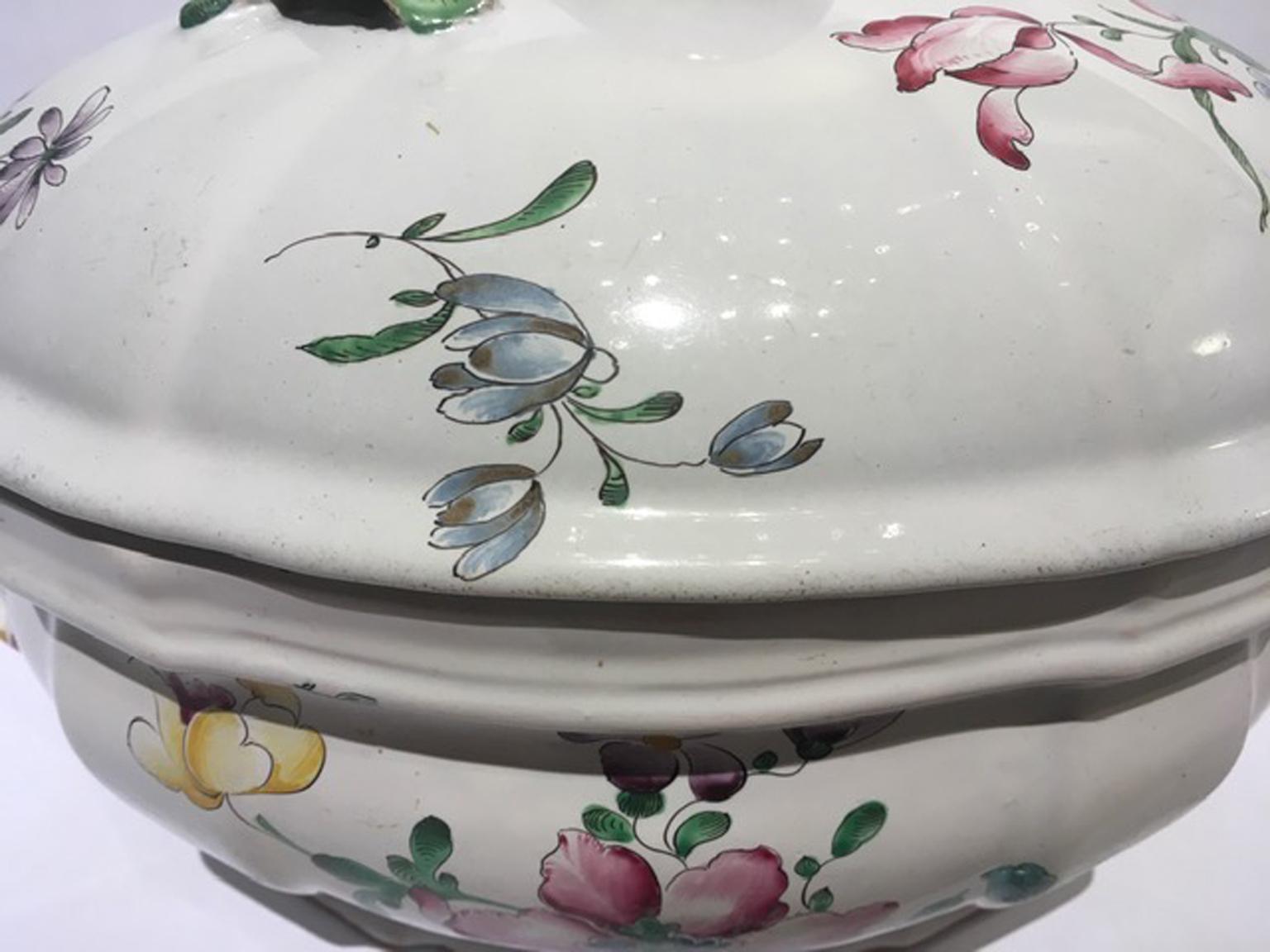 France Mid-18th Century Porcelain Soup Bowl Flowers and Fruits Drawings en vente 5