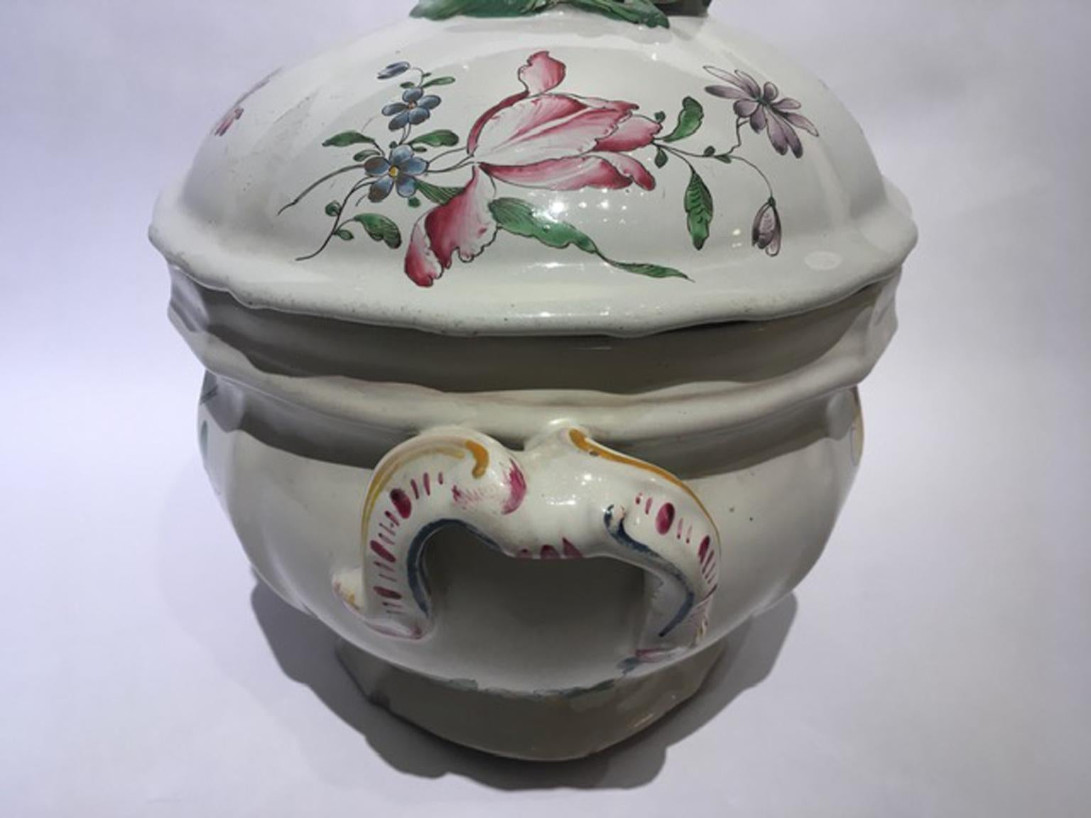 France Mid-18th Century Porcelain Soup Bowl Flowers and Fruits Drawings en vente 6