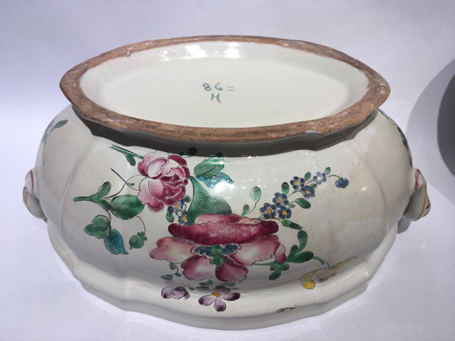 France Mid-18th Century Porcelain Soup Bowl Flowers and Fruits Drawings en vente 10