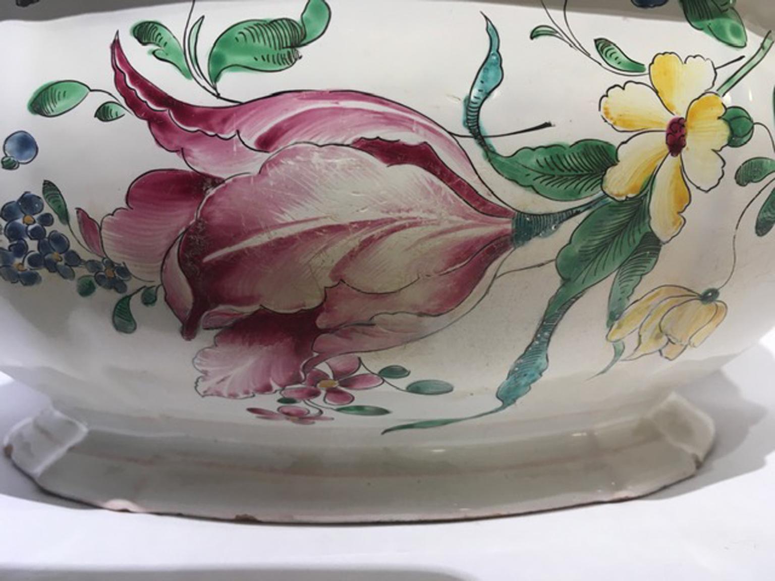 France Mid-18th Century Porcelain Soup Bowl Flowers and Fruits Drawings en vente 11