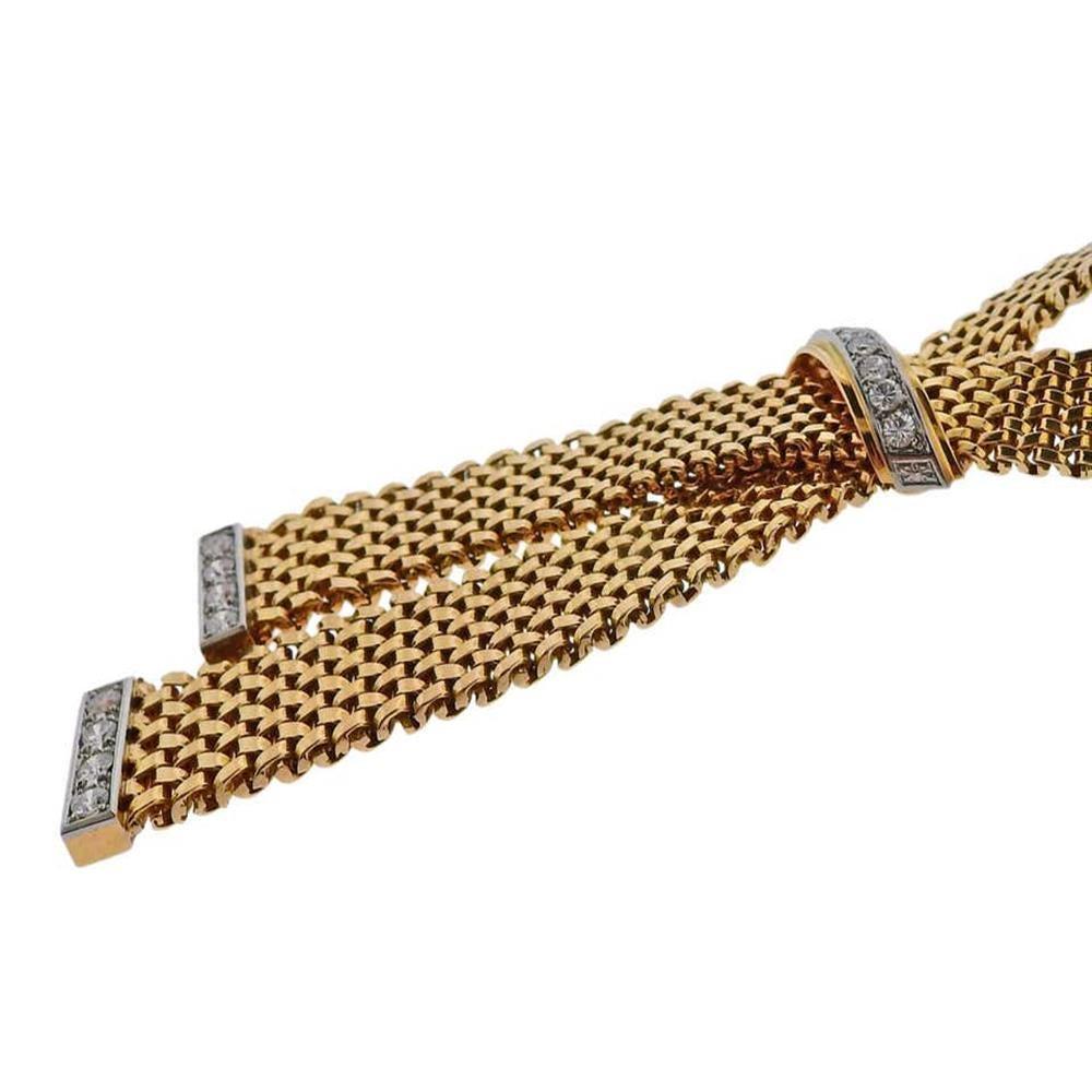 France Midcentury Diamond Gold Necklace In Excellent Condition For Sale In New York, NY