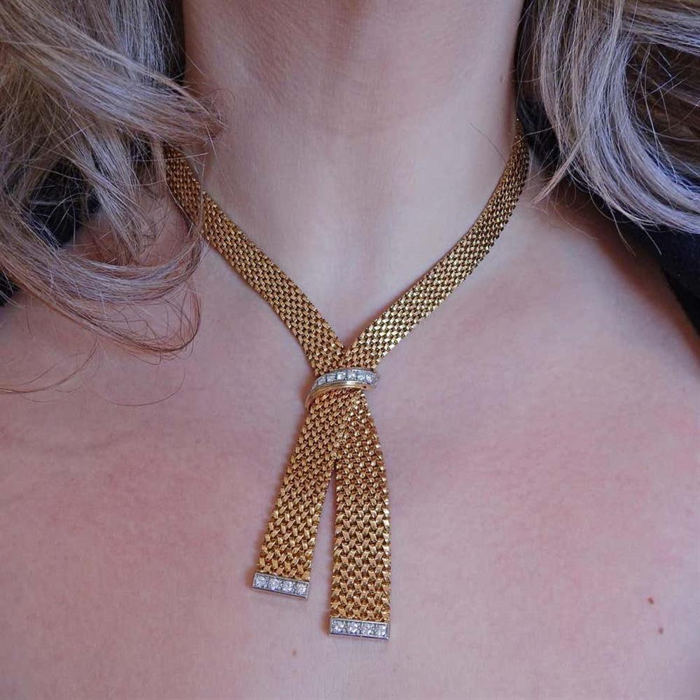 France Midcentury Diamond Gold Necklace For Sale 2