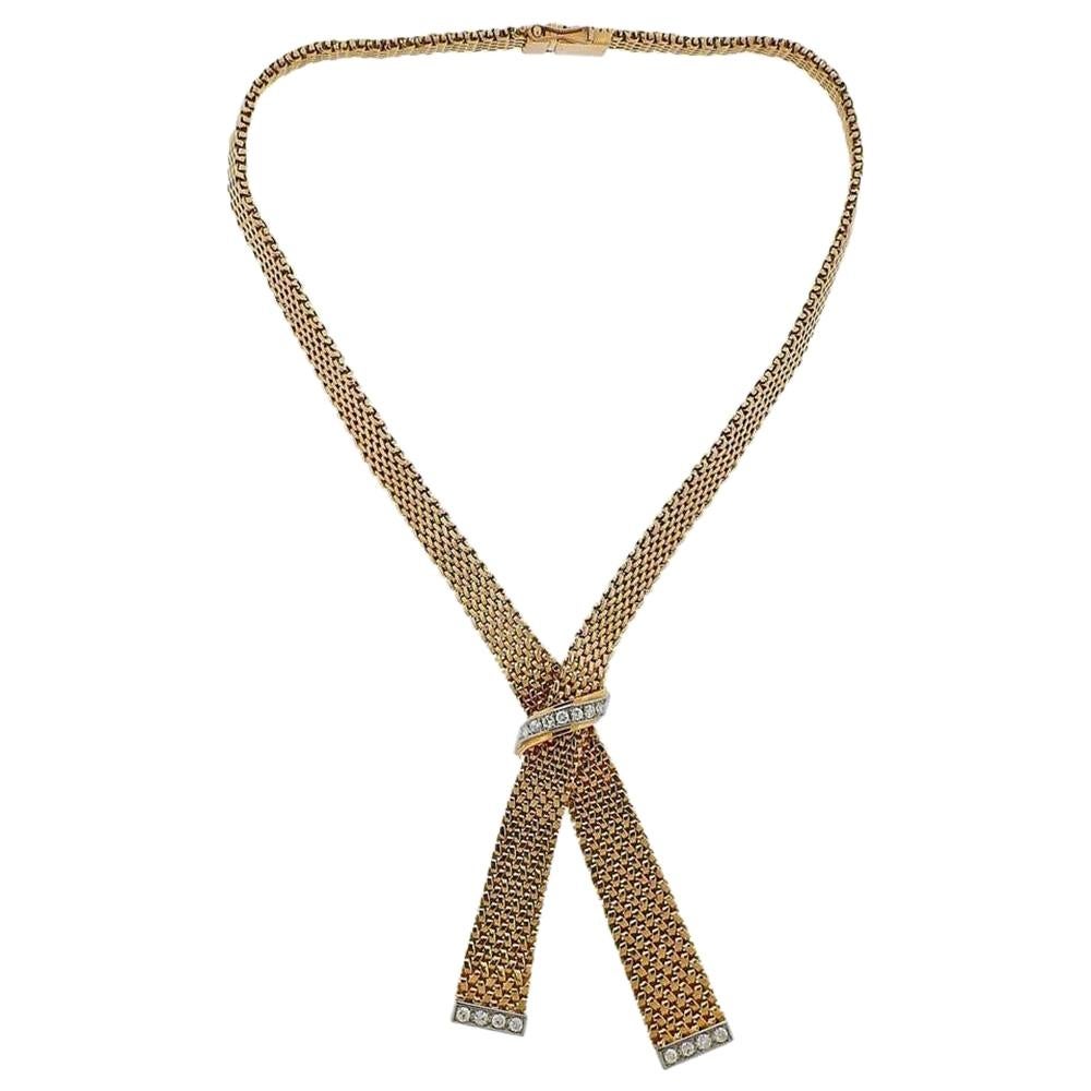 France Midcentury Diamond Gold Necklace For Sale