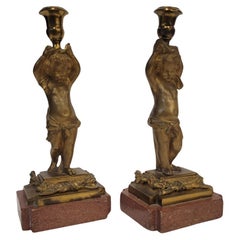 France Napoleon III Pair of candlesticks / lamps, putti, ormolu and marble