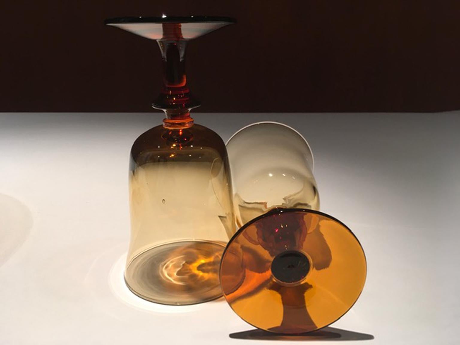 France Pair of Blown Amber Glass Gobelets or Little Vases 1