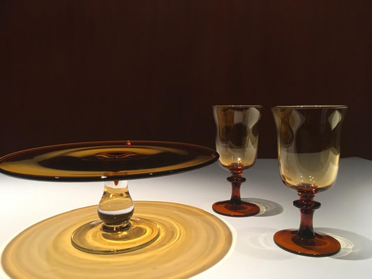 France Pair of Blown Amber Glass Gobelets or Little Vases 2