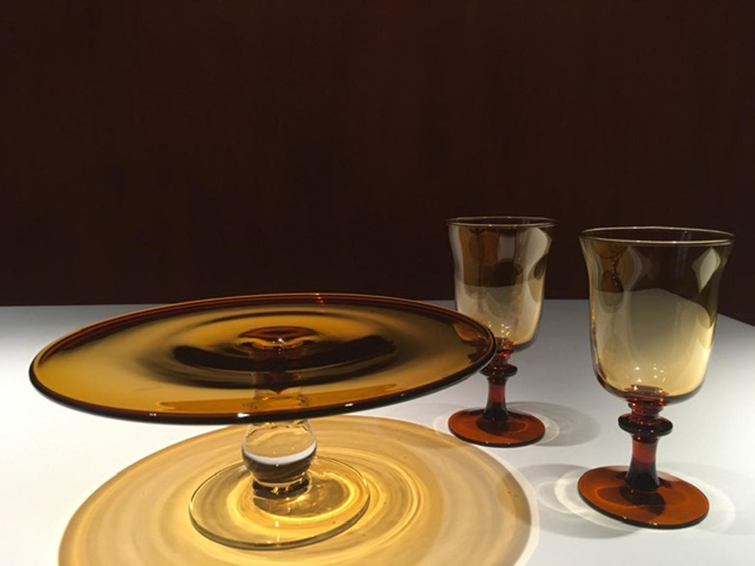 France Pair of Blown Amber Glass Gobelets or Little Vases 3