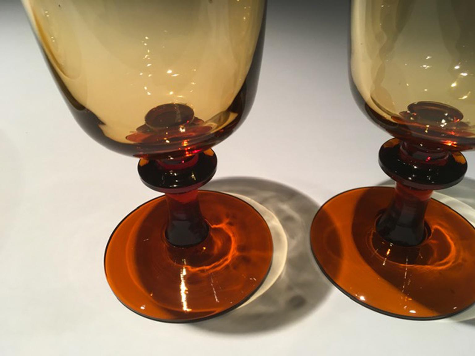 Baroque France Pair of Blown Amber Glass Gobelets or Little Vases