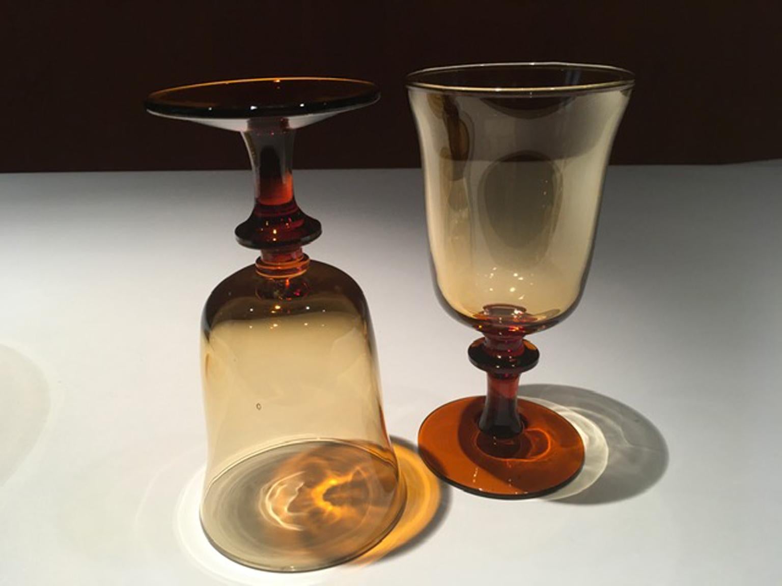 France Pair of Blown Amber Glass Gobelets or Little Vases In New Condition In Brescia, IT