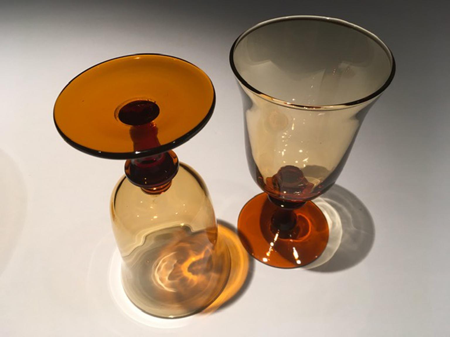Contemporary France Pair of Blown Amber Glass Gobelets or Little Vases