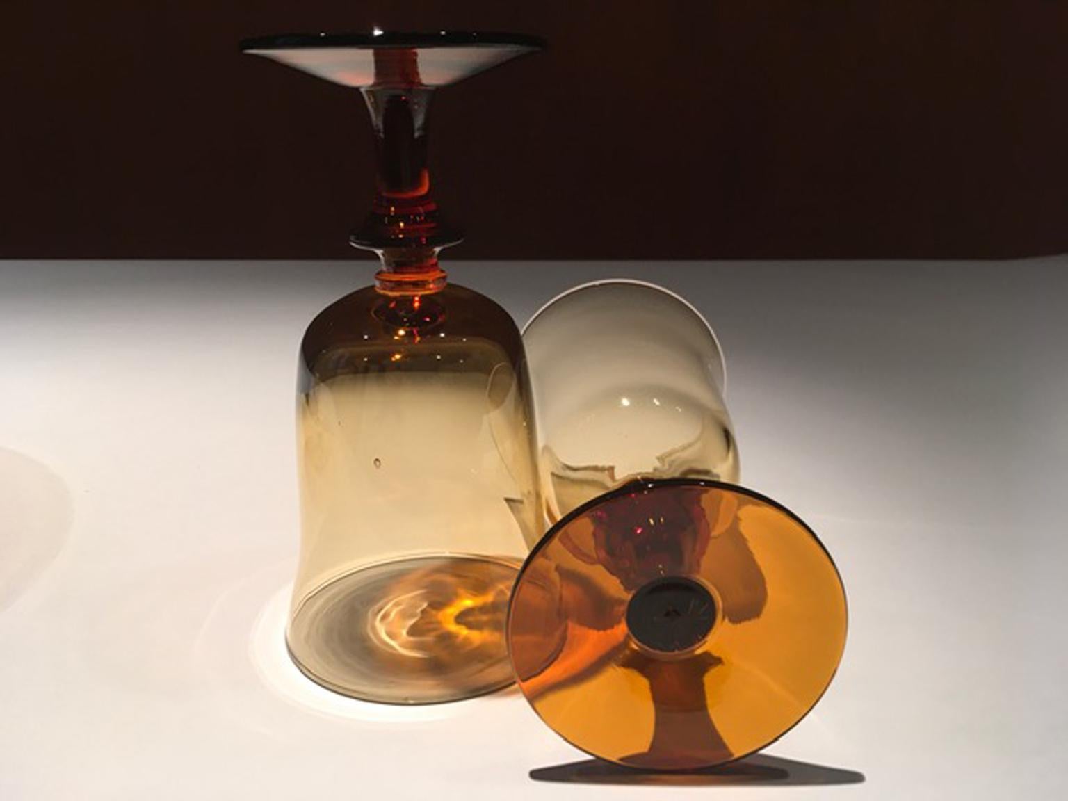 Blown Glass France Pair of Blown Amber Glass Gobelets or Little Vases