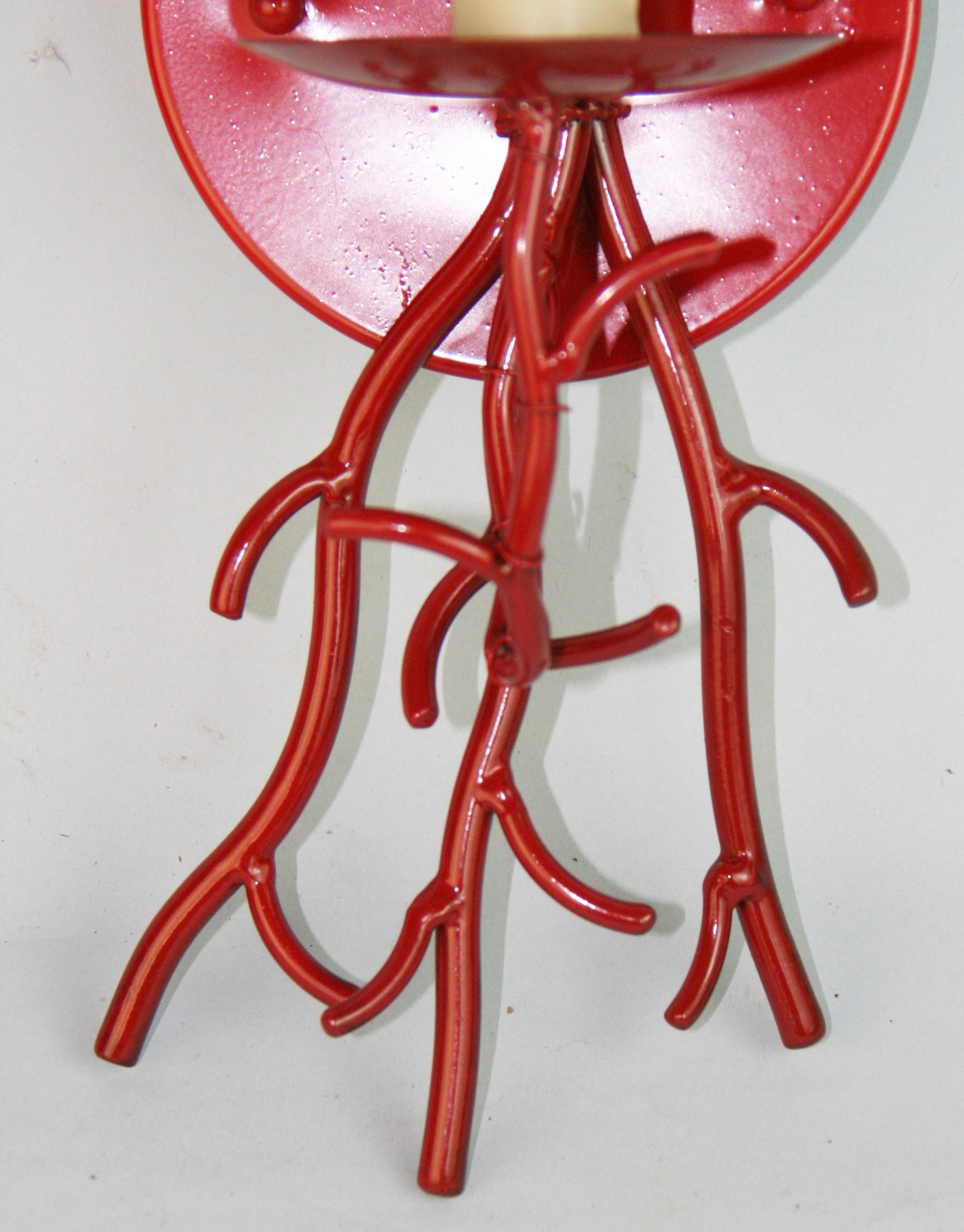 Mid-20th Century France Pair Red  Coral Nautical  Sconces Metal, 1960's For Sale