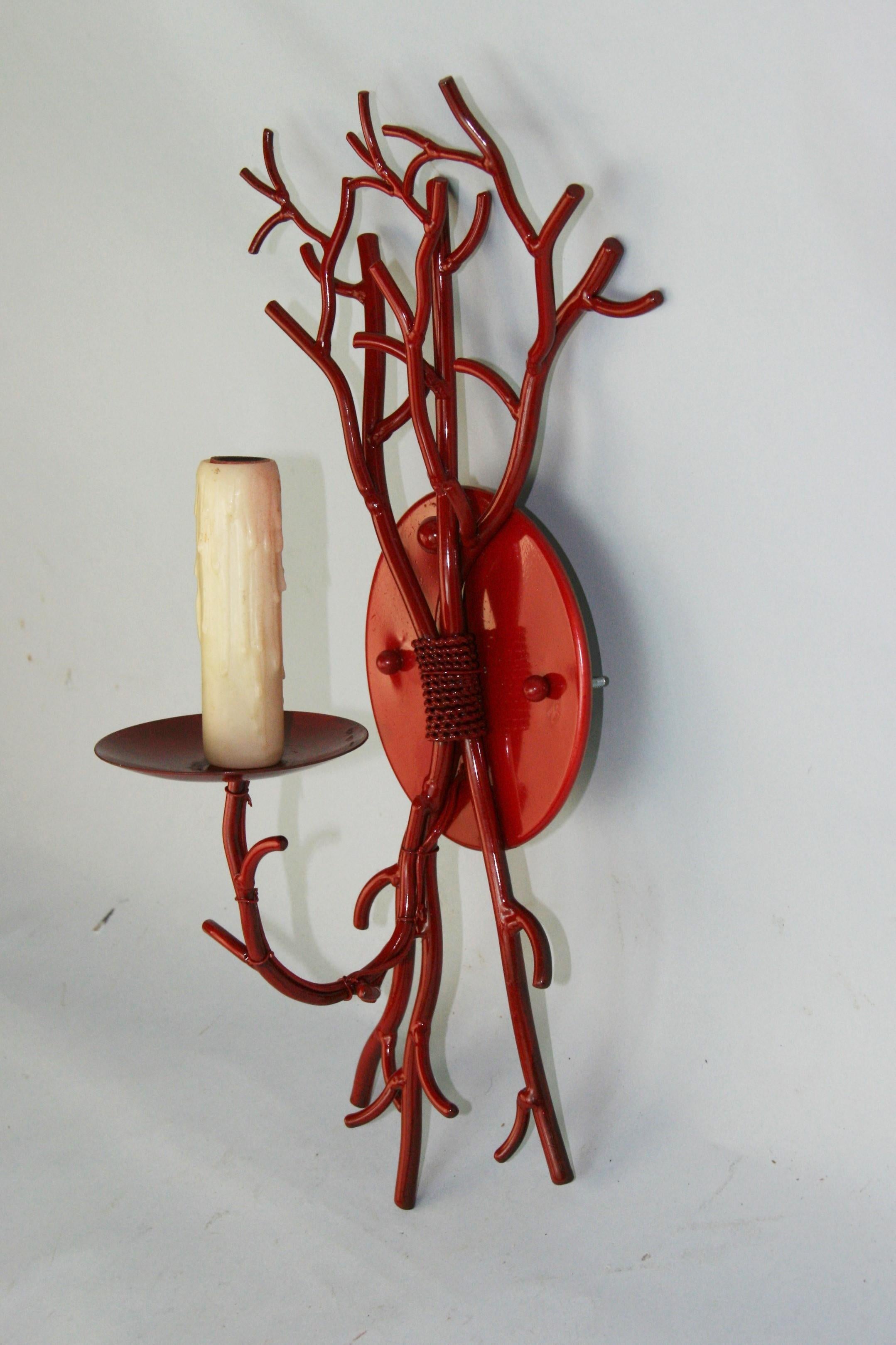 France Pair Red  Coral Nautical  Sconces Metal, 1960's For Sale 1