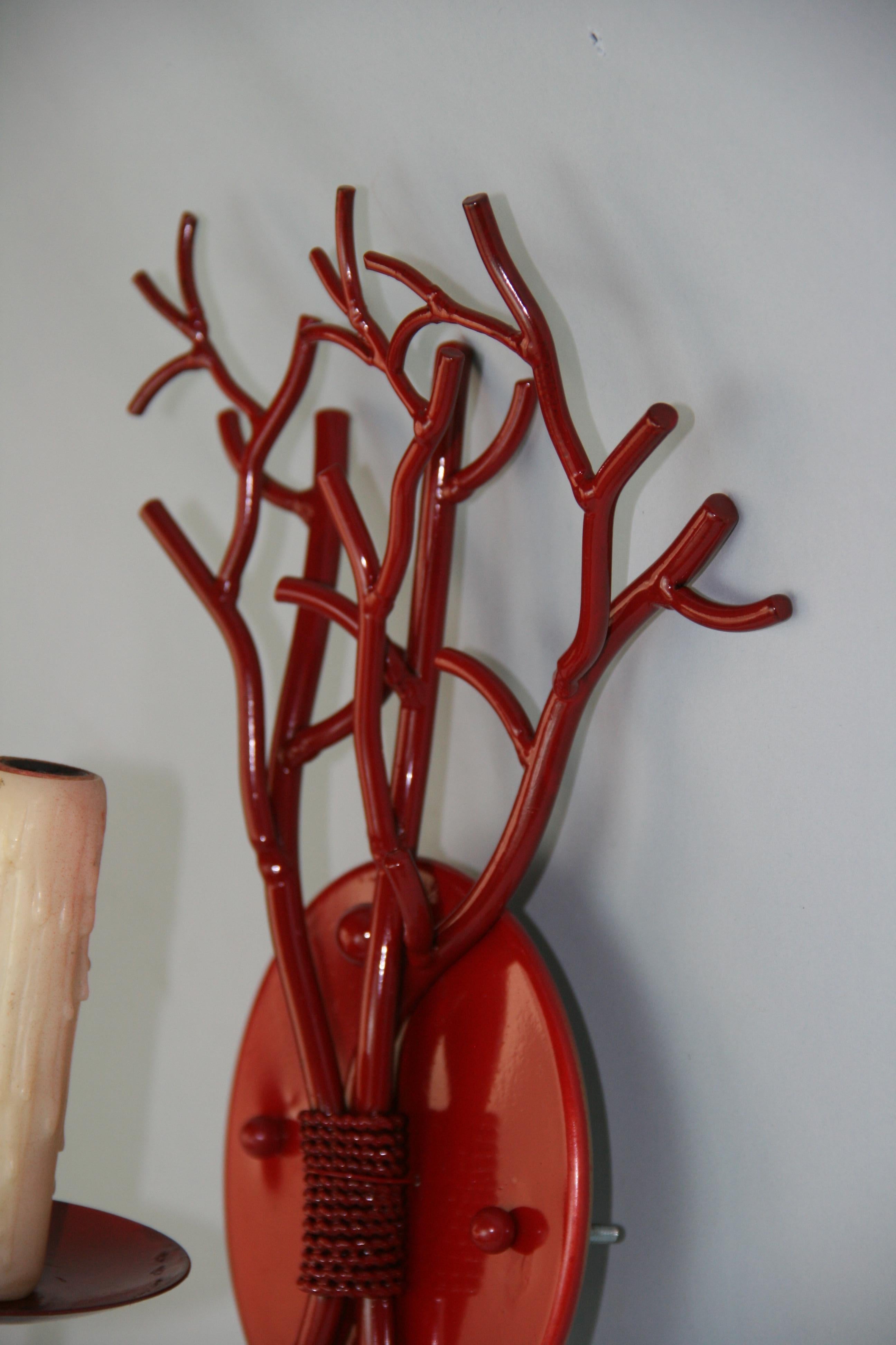 France Pair Red  Coral Nautical  Sconces Metal, 1960's For Sale 2