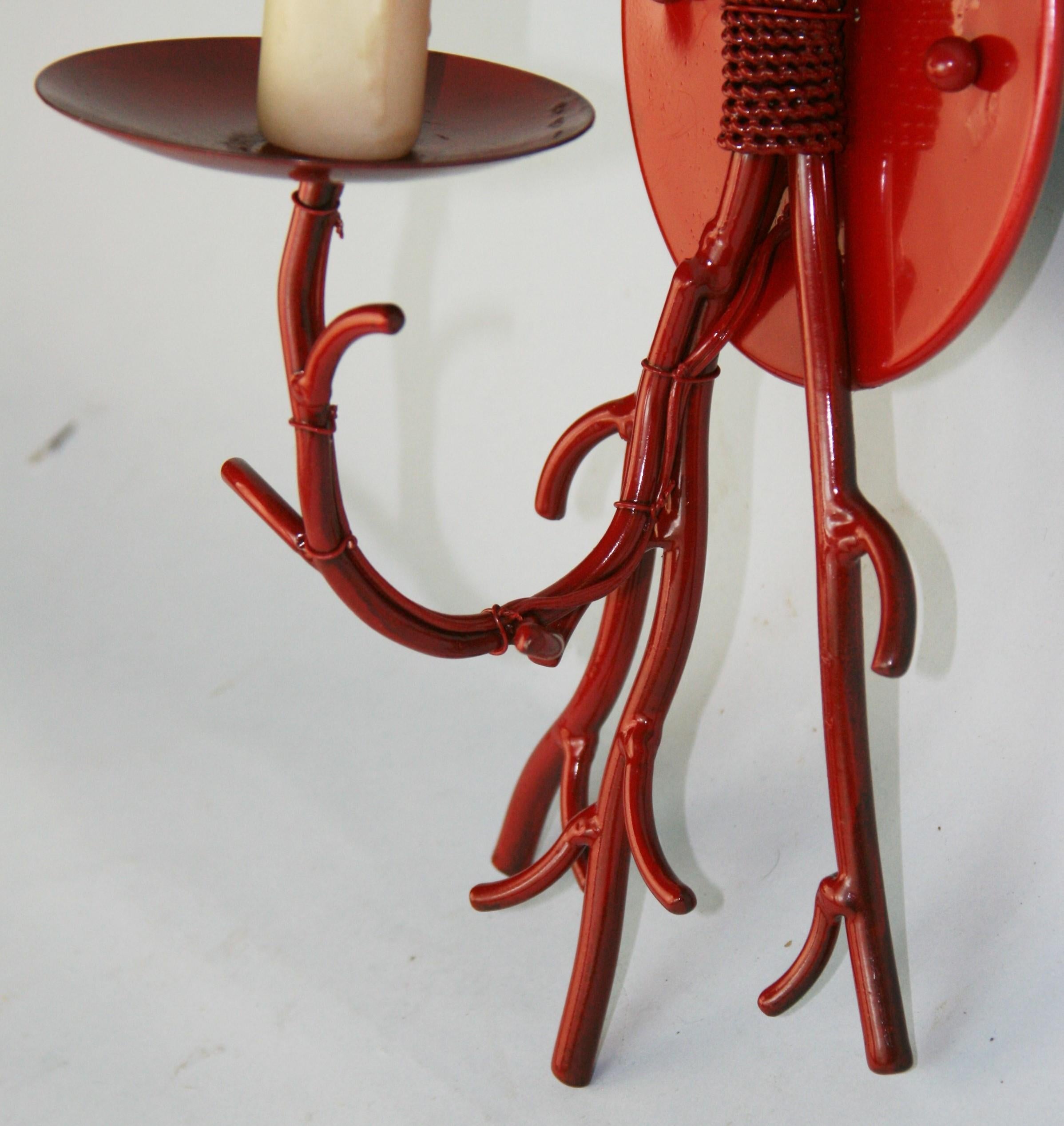 France Pair Red  Coral Nautical  Sconces Metal, 1960's For Sale 3