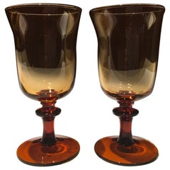 France Pair of Blown Amber Glass Gobelets or Little Vases