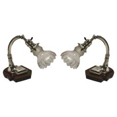 France Pair of  Lamps, 1900, silver bronze and wood 