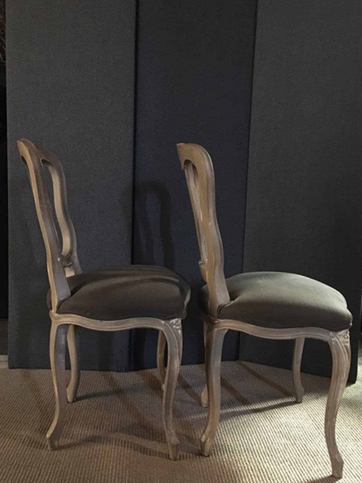 Fabric French Provincial Pair of Wooden Chairs  For Sale
