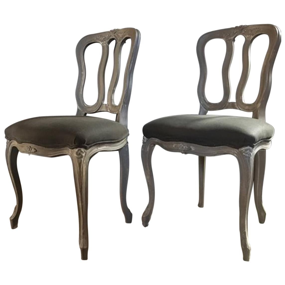 French Provincial Pair of Wooden Chairs 