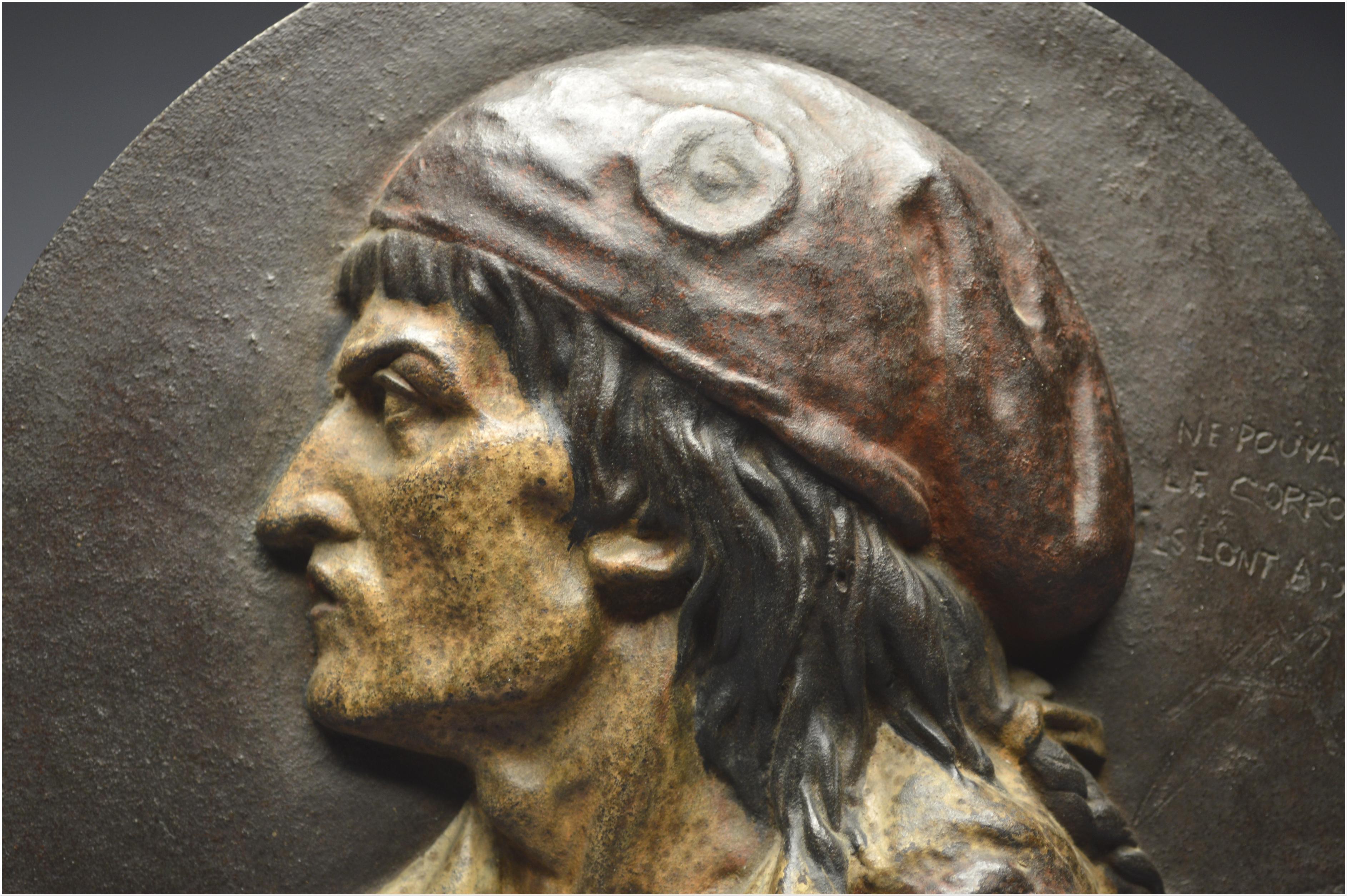 French France, Revlolutionary Period, Polychrome Bronze Bas-Relief Representing Marat