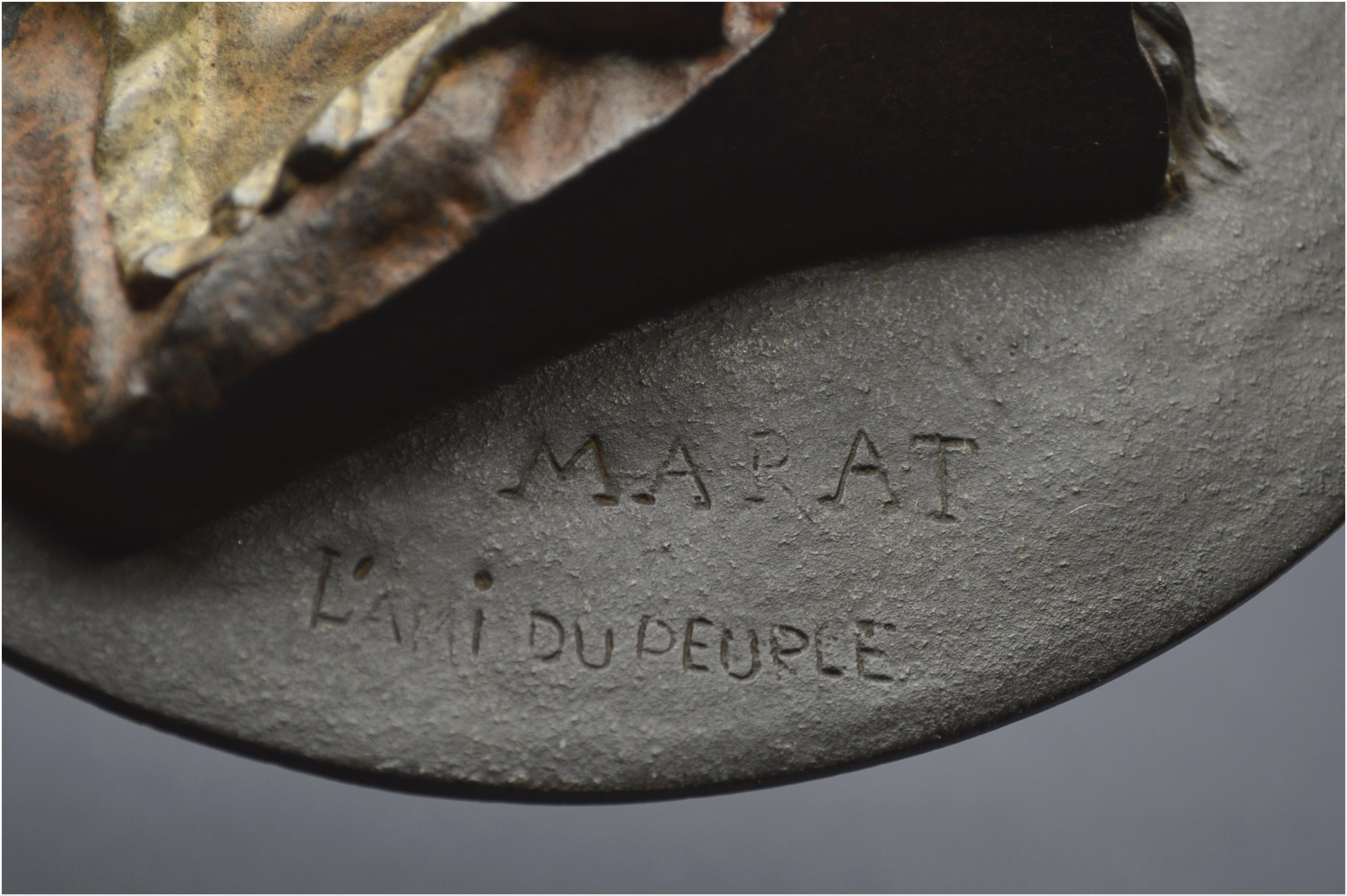 18th Century France, Revlolutionary Period, Polychrome Bronze Bas-Relief Representing Marat