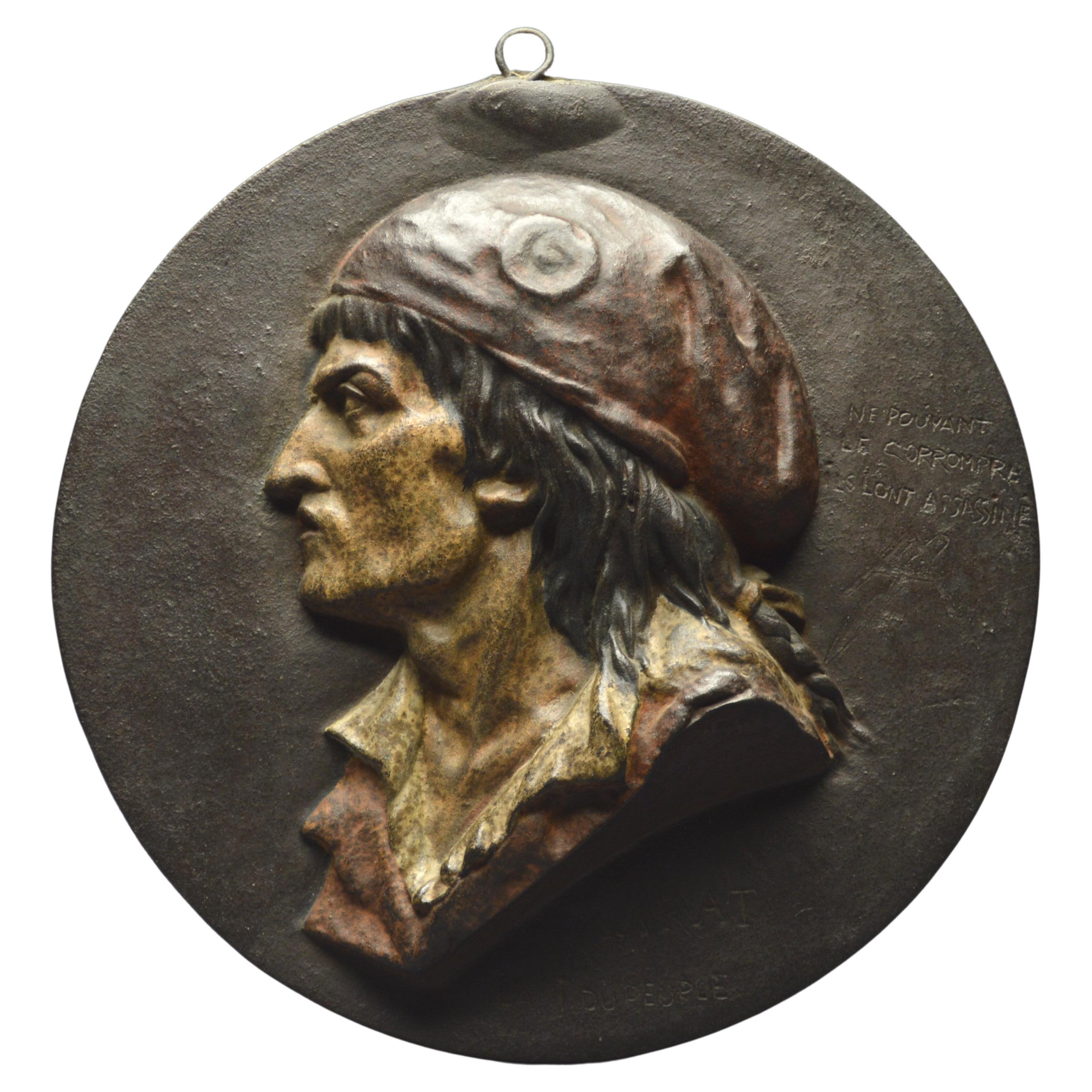 France, Revlolutionary Period, Polychrome Bronze Bas-Relief Representing Marat