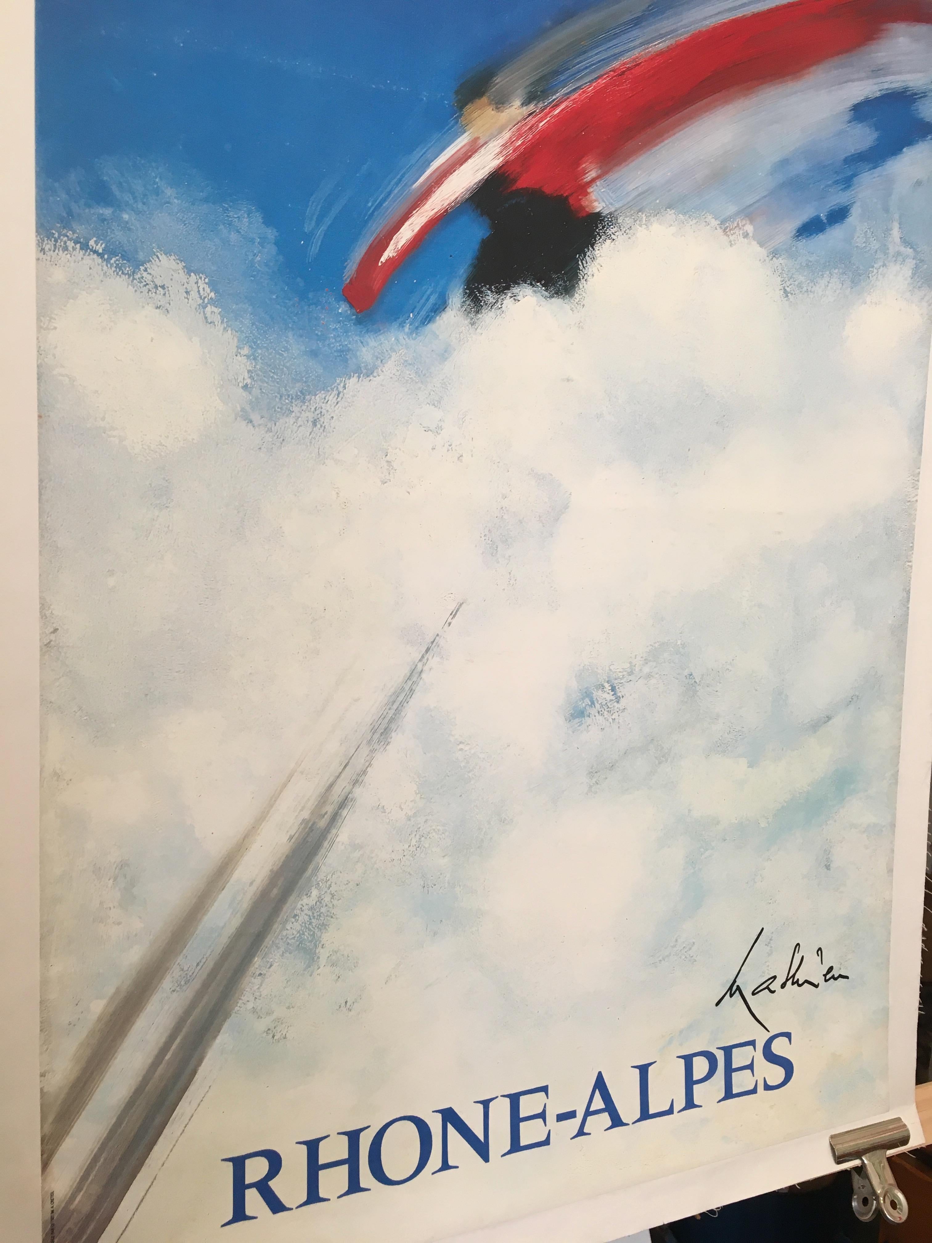 Post-Modern 'France Rhone-Alpes' Original Vintage French Ski Poster, by Mathieu