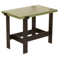 Contemporary Saint Gobain Glass & Black Metal Side Table, France