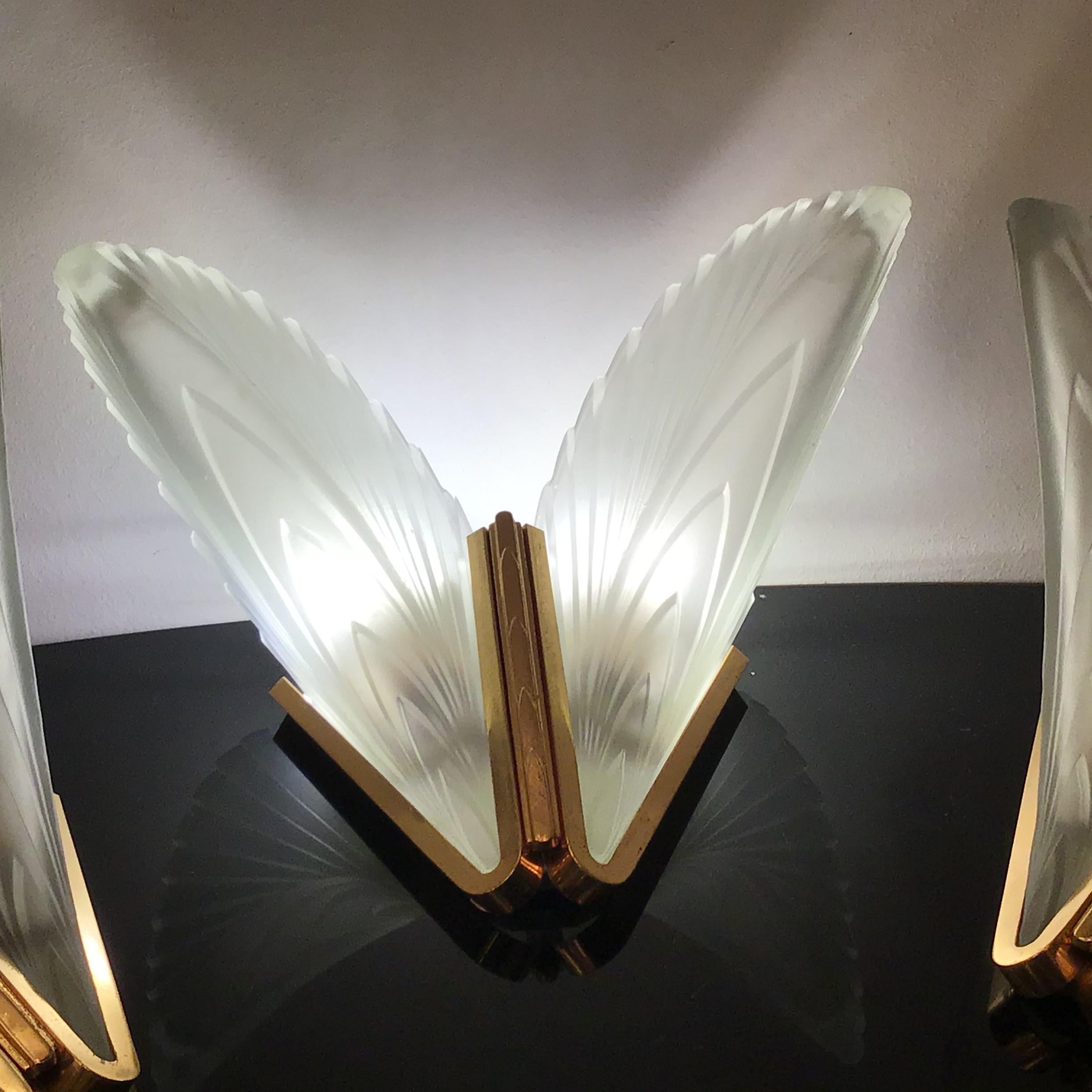 France Sconces Brass Glass 1930 France In Good Condition For Sale In Milano, IT