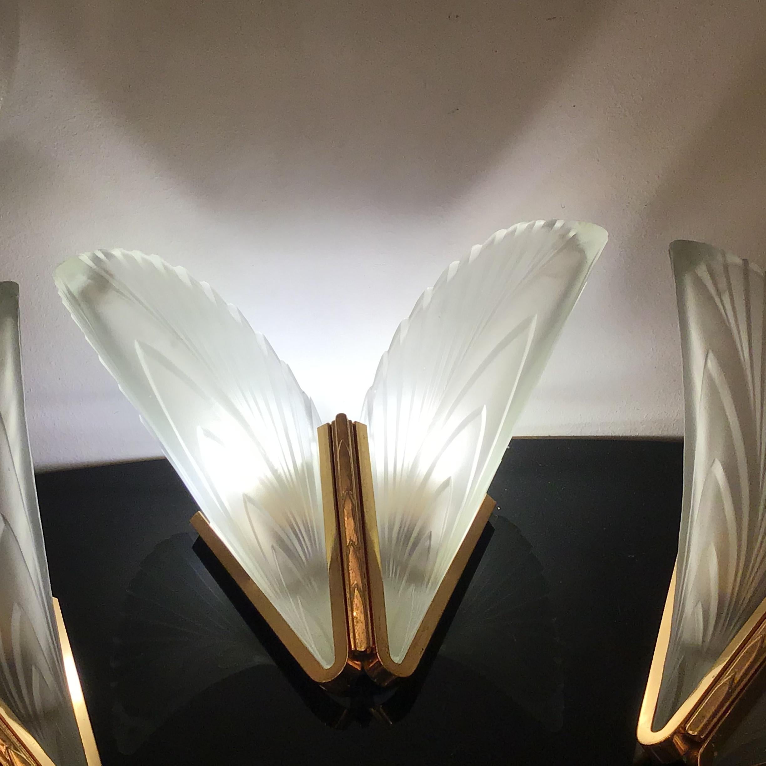 20th Century France Sconces Brass Glass 1930 France For Sale