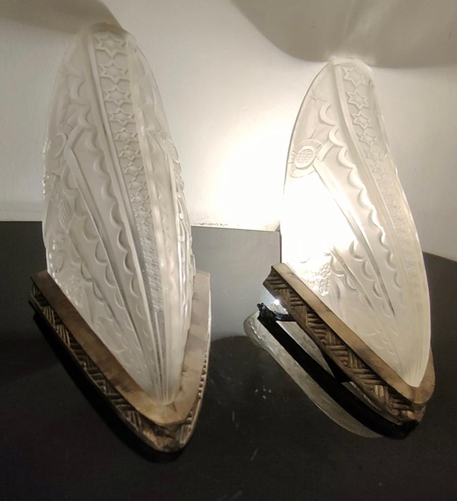 20th Century France Sconces Metal Glass, 1930, France For Sale