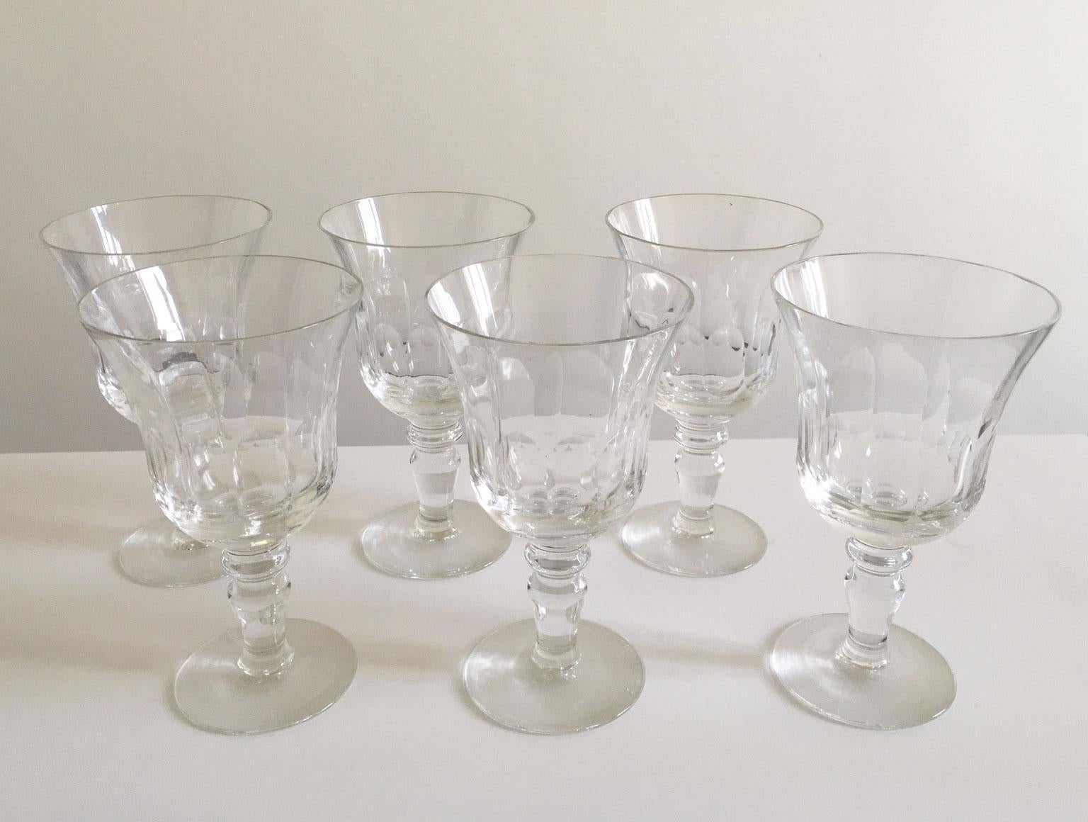 Baroque France Set 6 Clear Crystal Glasses For Sale