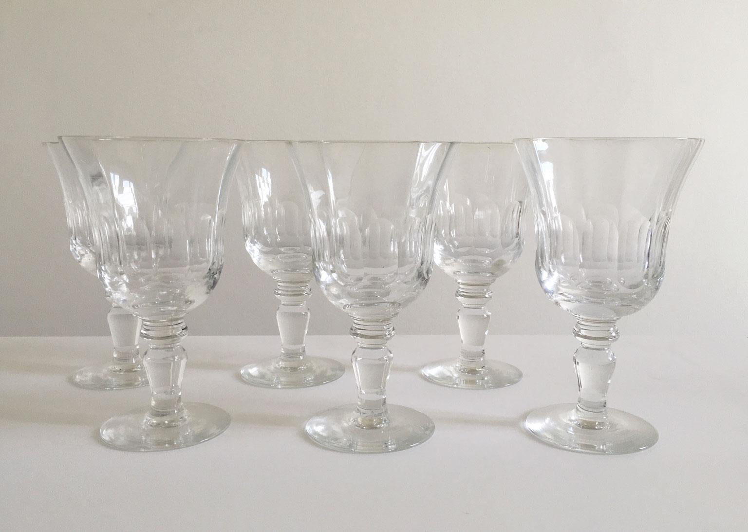 French France Set 6 Clear Crystal Glasses For Sale