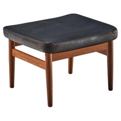 France & Søn Stool in Leather and Teak 
