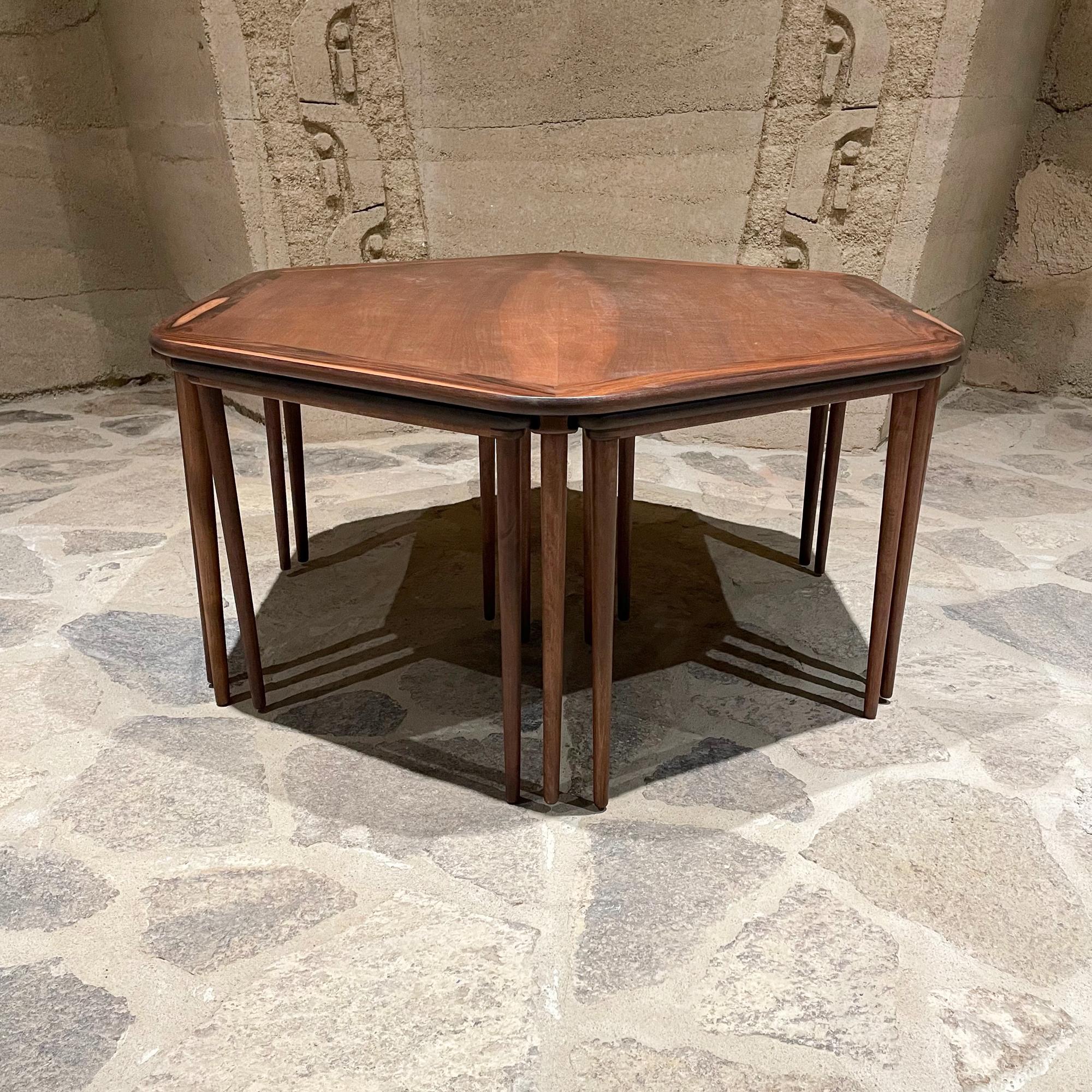 Mid-Century Modern 1950s France & Son Rosewood Hexagonal Coffee Table and Six Nesting Tables 