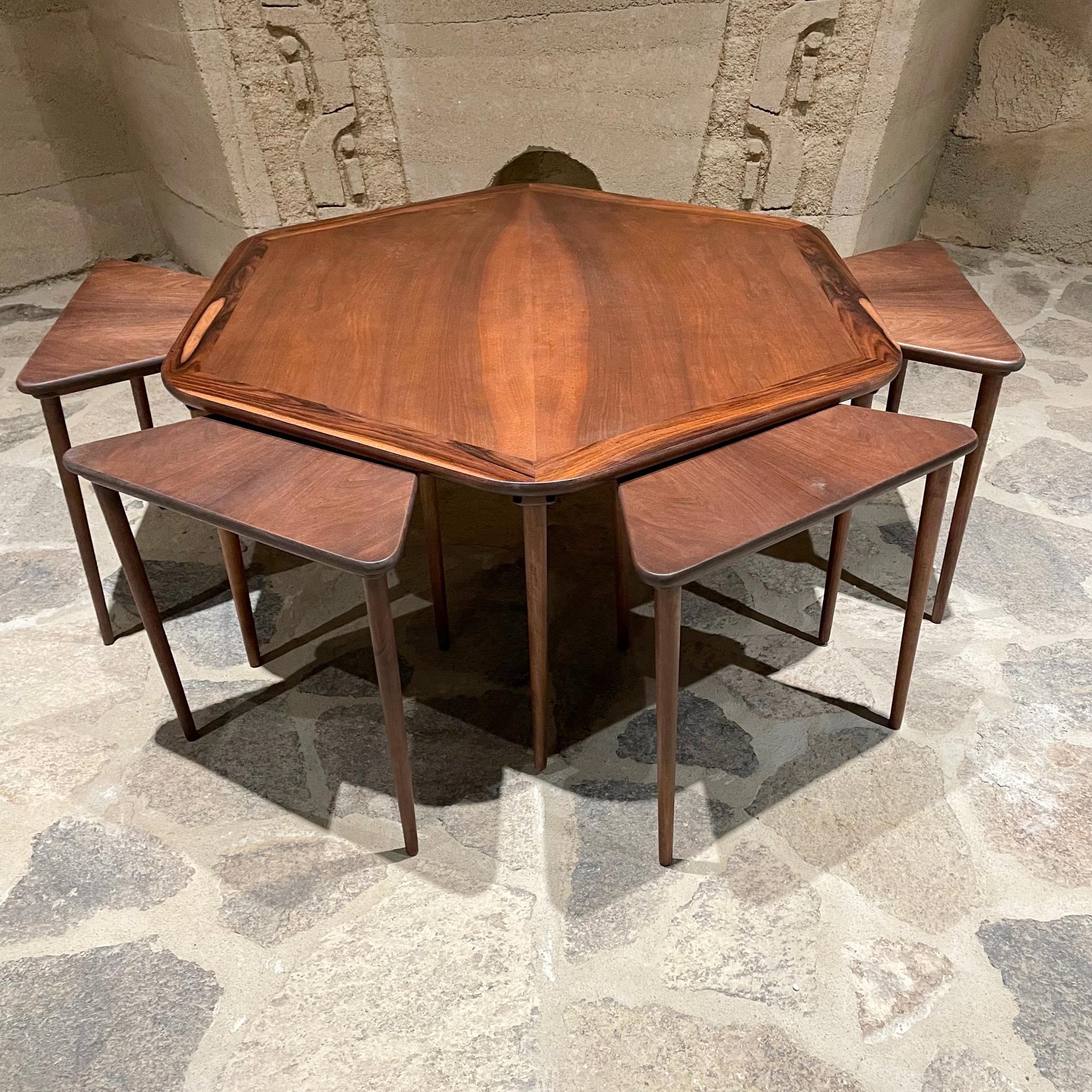 1950s France & Son Rosewood Hexagonal Coffee Table and Six Nesting Tables  3