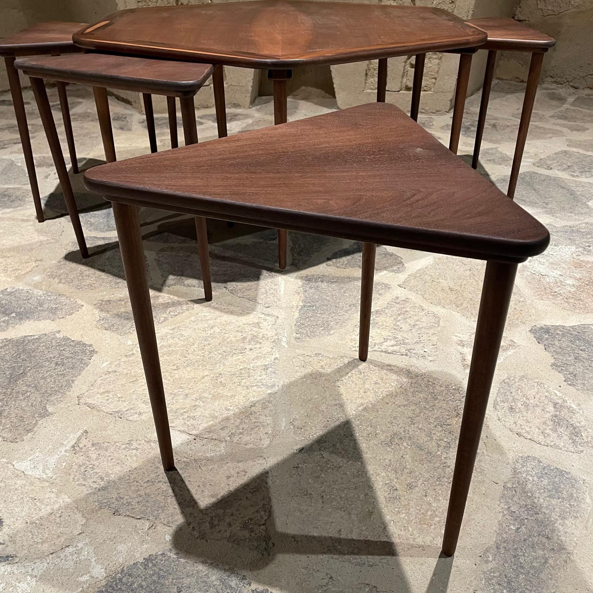 1950s France & Son Rosewood Hexagonal Coffee Table and Six Nesting Tables  4