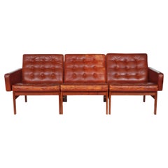 France & Son Moduline Brown Leather Sofa by Gjerlov-Knudsen