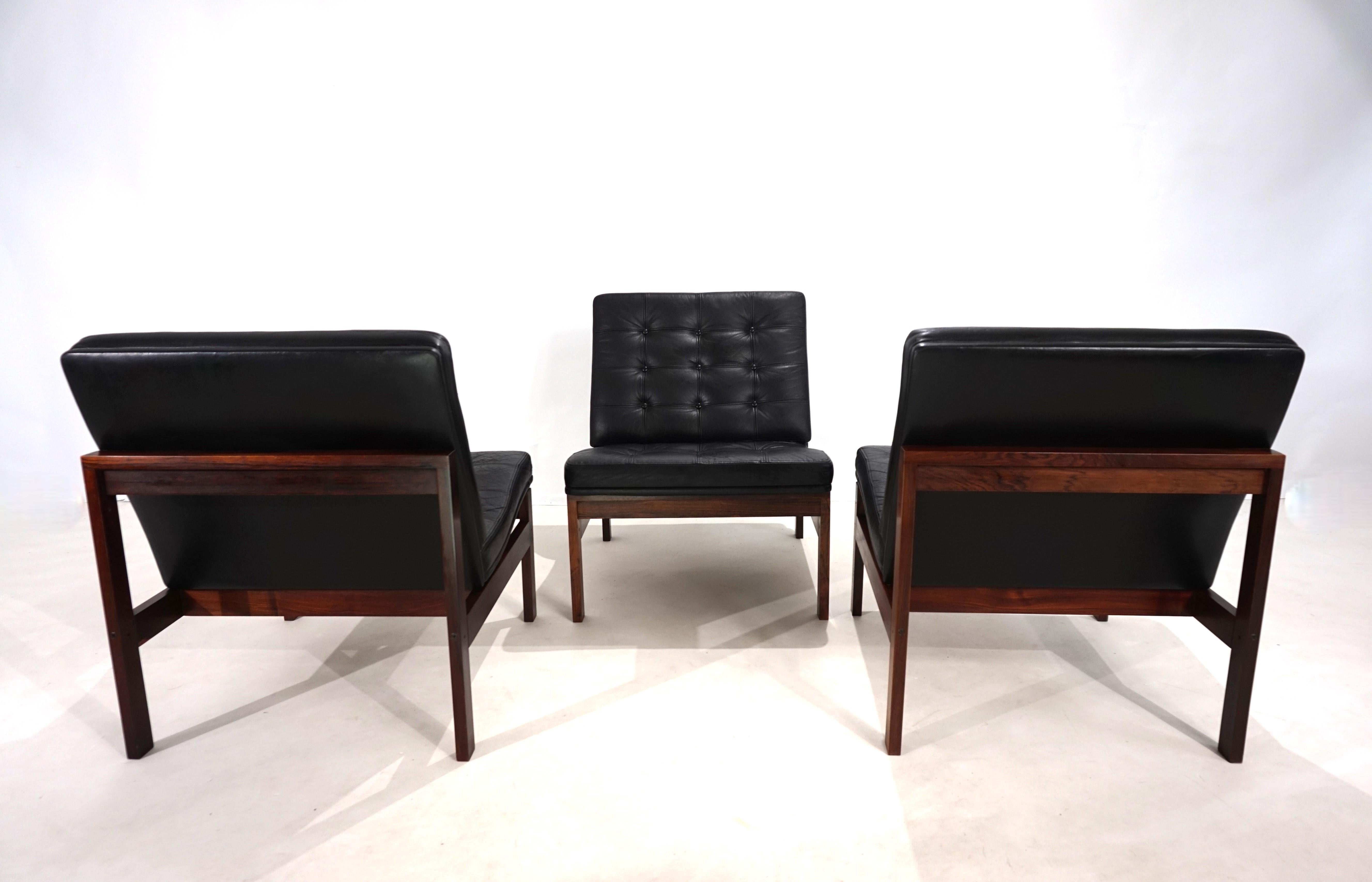 France & Son Juego de 3 sillones modulares de cuero de O. Gjerløv-Knudsen/T. Lind en venta 5