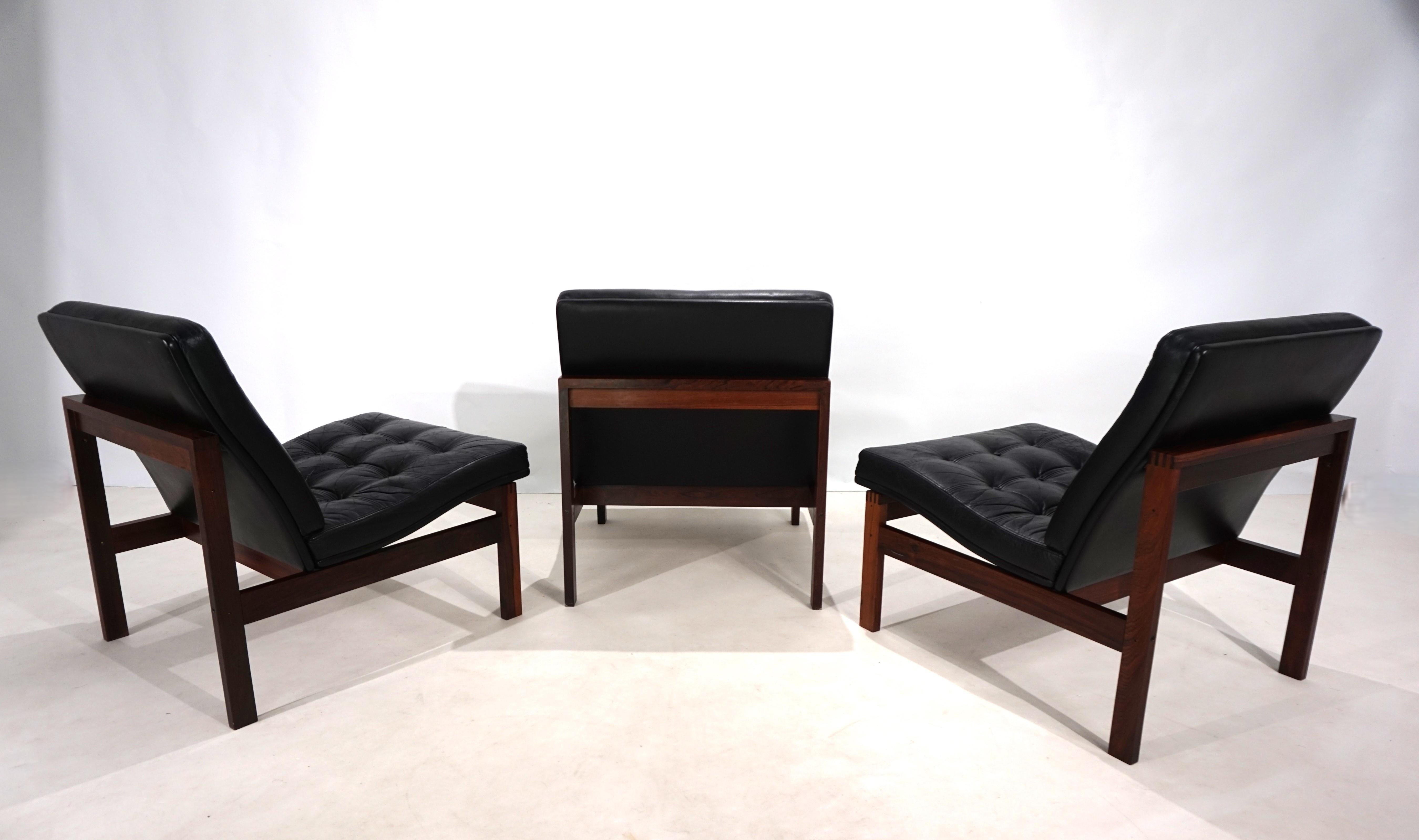France & Son Juego de 3 sillones modulares de cuero de O. Gjerløv-Knudsen/T. Lind en venta 6