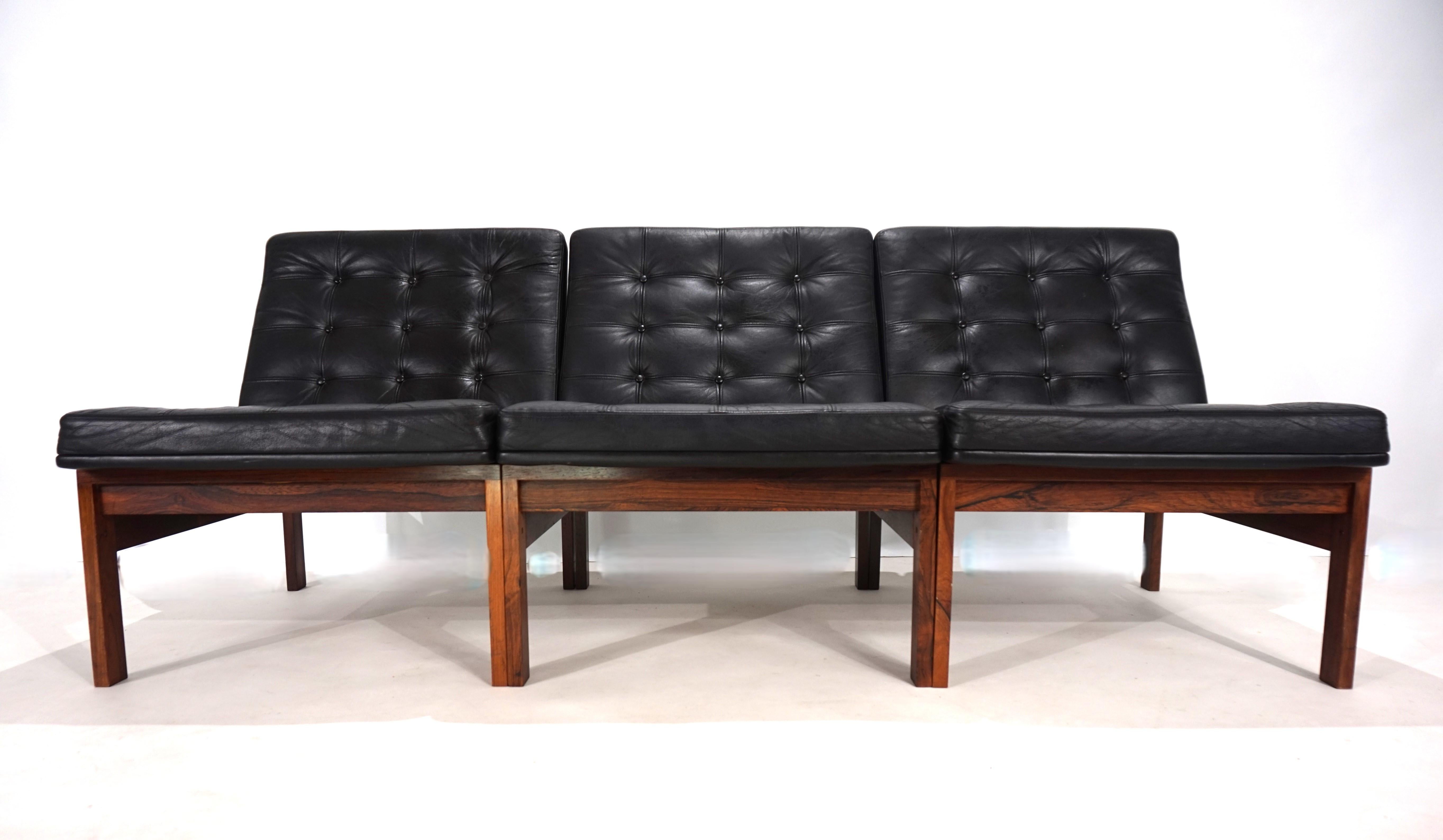 France & Son Juego de 3 sillones modulares de cuero de O. Gjerløv-Knudsen/T. Lind en venta 13