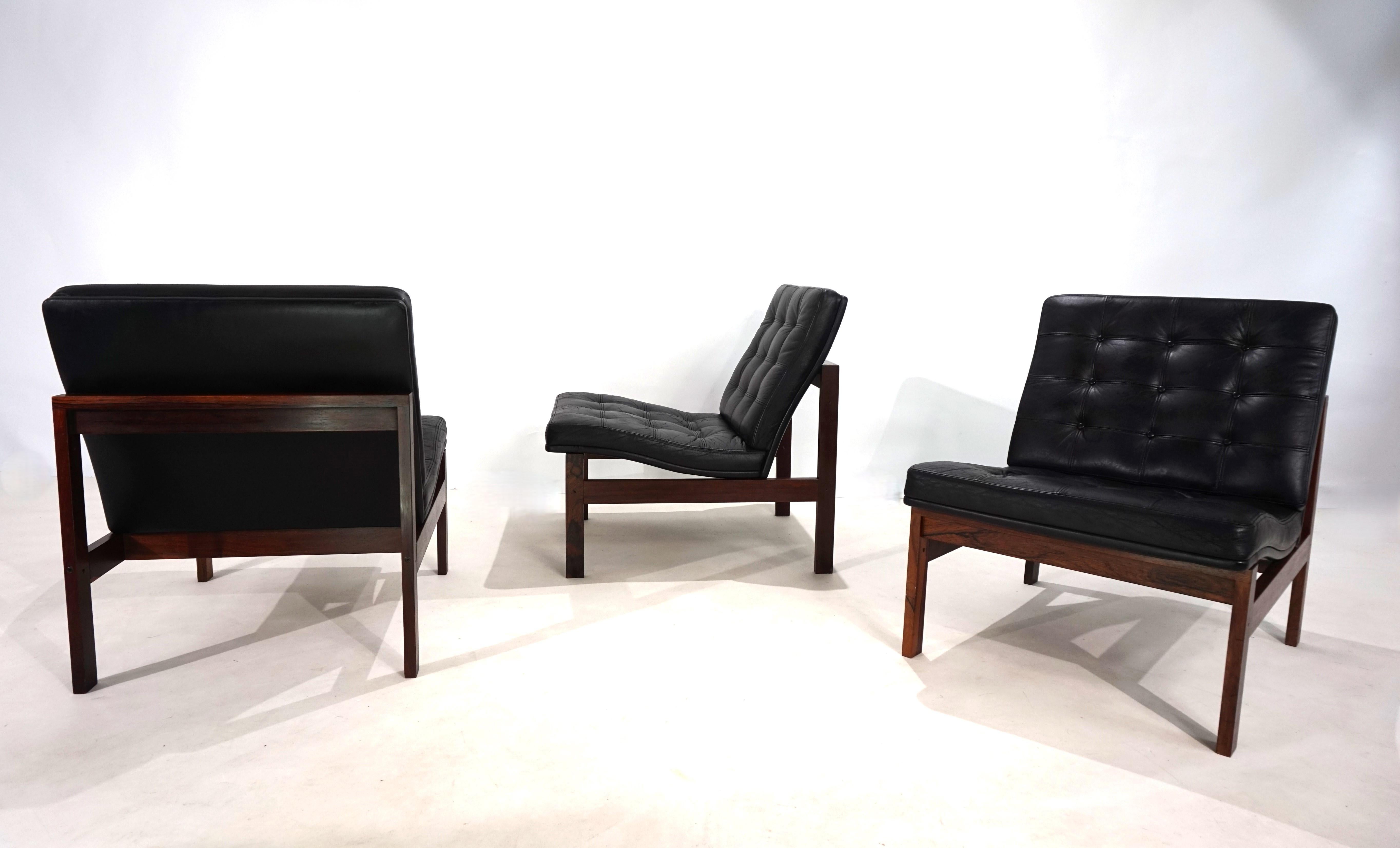 France & Son Juego de 3 sillones modulares de cuero de O. Gjerløv-Knudsen/T. Lind Moderno de mediados de siglo en venta